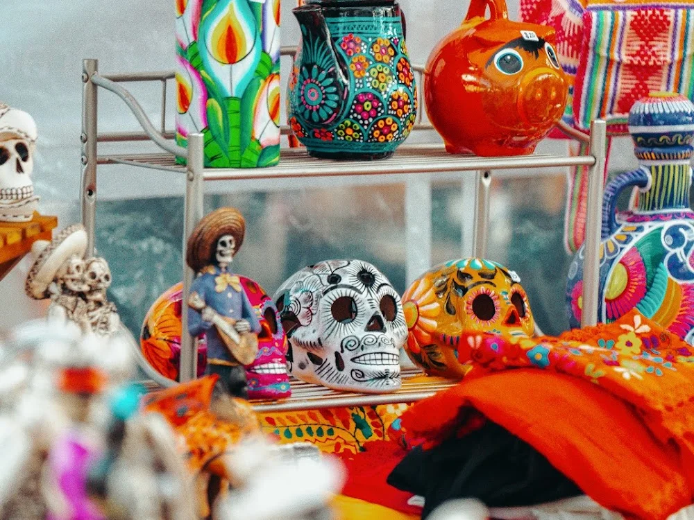 Sugar skulls and folk art at El Mercadito, a seasonal market at Stanley Marketplace