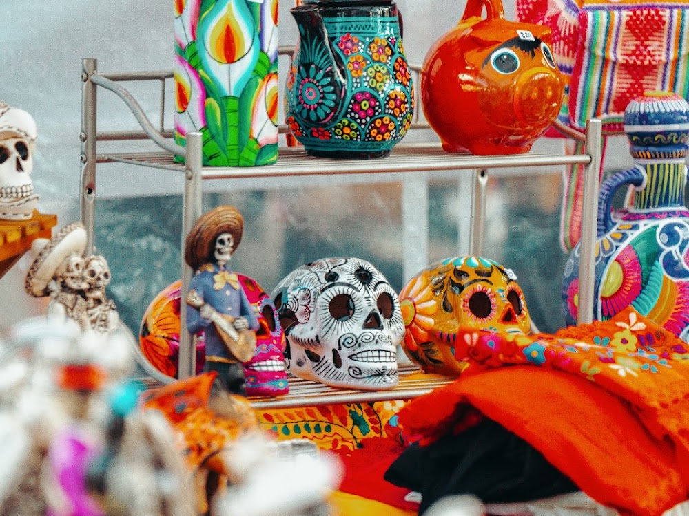 Sugar skulls and folk art at El Mercadito, a seasonal market at Stanley Marketplace
